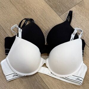 PINK Victoria's Secret Push Up Everyday Black & White Bras 34B